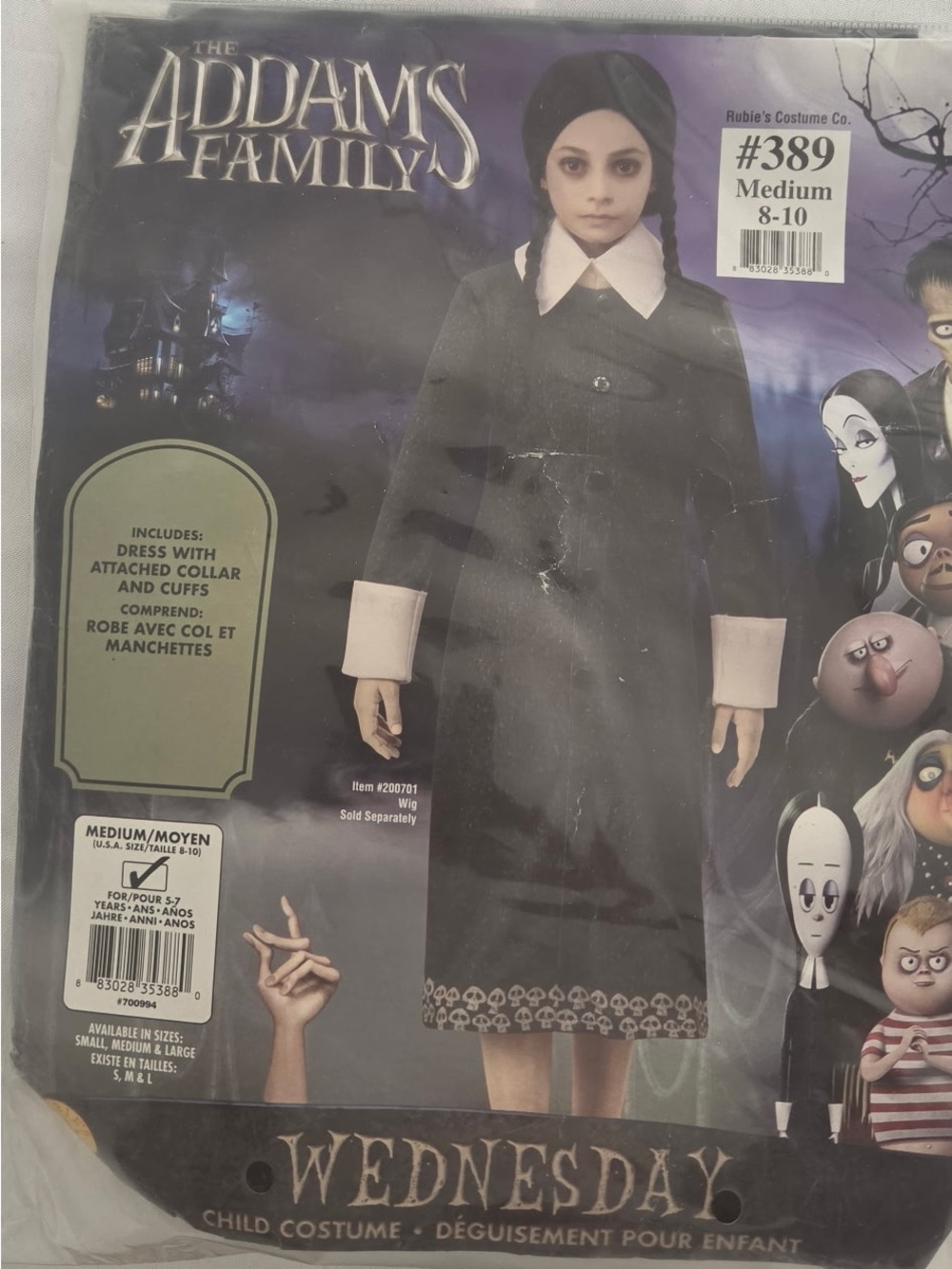 Addams Family Wednesday Girl Costume - Black & White